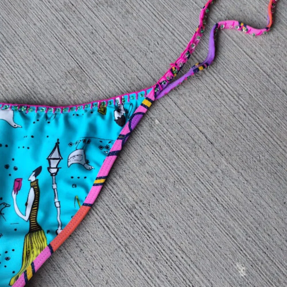 Agua Bendita Multicolor Tie-Side Bikini Bottom - Turquoise, Pink, Purple